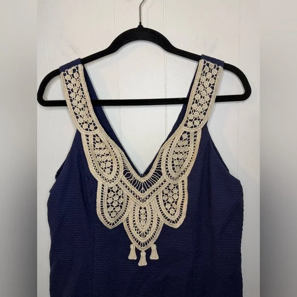 Lilly Pulitzer Largo Shift Dress Lace Neckline Navy Blue Women's Size 12 - Picture 5 of 12